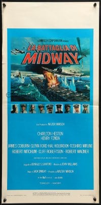 3y927 MIDWAY Italian locandina 1976 Charlton Heston, Henry Fonda, dramatic naval battle art!