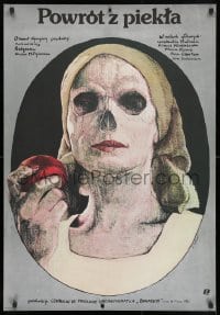 3y398 RETURN FROM HELL Polish 26x38 1984 really creepy skull-faced woman artwork by Maciej Kalkus!