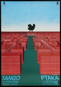 3y406 TANGO PTAKA Polish 27x38 1980 artwork of black bird over maze of bricks by Pawel Petrycki!