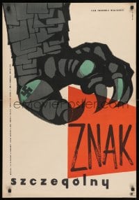 3y432 KULONOS ISMERTETOJEL Polish 23x34 1956 cool artwork of swastika and claw by Maurycy Stryjecki