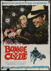 3y653 BONNIE & CLYDE Spanish 1968 Mac artwork of crime duo Warren Beatty & Faye Dunaway!