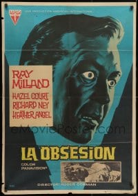 3y721 PREMATURE BURIAL Spanish 1962 Edgar Allan Poe, cool close-up art of Ray Milland by Mac!