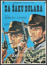 3y178 FISTFUL OF DOLLARS Yugoslavian 20x27 R1970s Leone, two artwork images of Clint Eastwood!