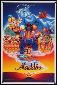 3z505 ALADDIN DS 1sh 1992 Walt Disney Arabian fantasy cartoon, Calvin Patton art of cast!