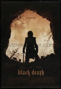 3z549 BLACK DEATH DS 1sh 2010 Sean Bean, Eddie Redmayne, wild image of man w/sword, Repent!