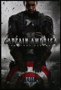 3z571 CAPTAIN AMERICA: THE FIRST AVENGER int'l teaser DS 1sh 2011 Chris Evans holding his shield!