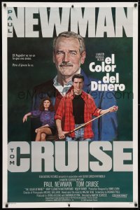 3z586 COLOR OF MONEY int'l Spanish language 1sh 1986 Robert Tanenbaum art of Newman & Cruise!