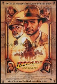 3z246 INDIANA JONES & THE LAST CRUSADE 27x40 commercial poster 1989 art of Ford & Connery by Drew