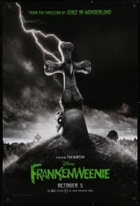 3z648 FRANKENWEENIE teaser DS 1sh 2012 Tim Burton, horror image of wacky graveyard!