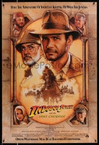 3z722 INDIANA JONES & THE LAST CRUSADE advance 1sh 1989 Ford/Connery over a brown background by Drew