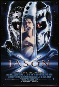3z732 JASON X advance DS 1sh 2002 art of Kane Hodder as Uber-Jason Voorhees, evil gets an upgrade!