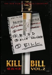 3z743 KILL BILL: VOL. 2 teaser 1sh 2004 Uma Thurman, Quentin Tarantino directed, hit list & katana!