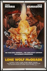 3z770 LONE WOLF McQUADE 1sh 1983 great face off art of Chuck Norris & David Carradine by CW Taylor!