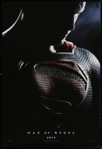 3z781 MAN OF STEEL teaser DS 1sh 2013 close-up of Henry Cavill in the title role as Superman!