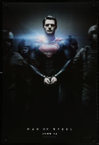 3z782 MAN OF STEEL teaser DS 1sh 2013 Henry Cavill in the title role as Superman handcuffed!