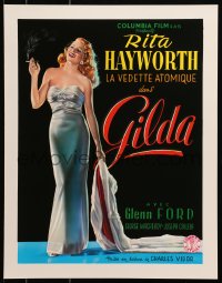 3z211 GILDA 15x20 REPRO poster 1990s sexy smoking Rita Hayworth full-length in sheath dress