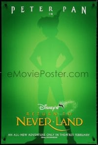 3z875 RETURN TO NEVERLAND advance DS 1sh 2002 Walt Disney, cool outline artwork of Peter Pan!