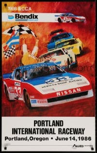 3z268 1986 SCCA 23x36 special poster 1986 wonderful car racing artwork, Newman, checker flag!