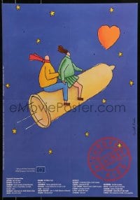 3z336 EUROPE AGAINST AIDS 17x24 Belgian special poster 1990s Guid Freit art of condom in space!