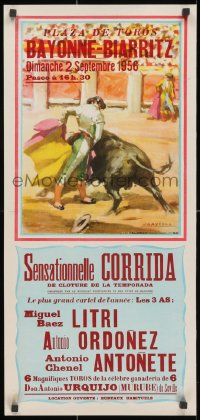 3z438 PLAZA DE TOROS BAYONNE BIARRITZ 15x31 Spanish special poster 1956 Santos Saavedra art!