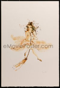 3z040 LEONOR FINI signed 15x22 art print 1980s signed by the artist, art of girl with broom!