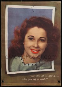 3z004 NOW YOU BE CAREFUL 14x20 WWII war poster 1945 image of a smiling woman popping out of photo!