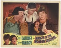 4a225 BABES IN TOYLAND LC R1950 Oliver Hardy & Stan Laurel painting, March of the Wooden Soldiers!