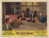 4a249 BIG CLOCK LC #8 1948 close up of Charles Laughton pointing at Ray Milland in board room!