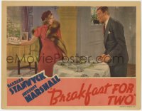 4a272 BREAKFAST FOR TWO LC 1937 Barbara Stanwyck about to hit Herbert Marshall with a cake!