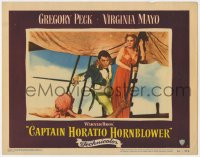 4a295 CAPTAIN HORATIO HORNBLOWER LC #6 1951 wonderful c/u of Gregory Peck & pretty Virginia Mayo!