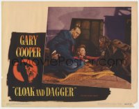 4a324 CLOAK & DAGGER LC #7 1946 Gary Cooper & Lilli Palmer hide in secret passage, Fritz Lang