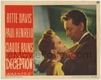 4a354 DECEPTION LC #7 1946 romantic close up of Bette Davis & Paul Henreid, film noir!