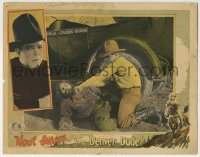 4a356 DENVER DUDE LC 1927 close up of tough cowboy Hoot Gibson fighting guy on ground by car!