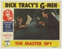 4a373 DICK TRACY'S G-MEN chapter 1 LC R1955 Ralph Byrd points gun at pilot Ted Pearson, Master Spy!
