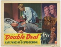 4a382 DOUBLE DEAL LC #6 1951 close up of Richard Denning leaning over unconscious man on bed!
