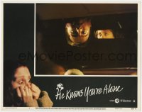 4a498 HE KNOWS YOU'RE ALONE LC #4 1980 creepy guy on top of car peering through the windshield!