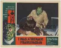 4a540 I WAS A TEENAGE FRANKENSTEIN LC #2 1957 close up of monster attacking couple necking in car!