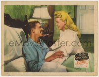4a656 MOTHER WORE TIGHTS LC #7 1947 c/u of Betty Grable smiling at Dan Dailey laying in bed!