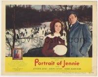 4a727 PORTRAIT OF JENNIE LC #4 1949 Jennifer Jones & Joseph Cotten by ice skaters in Central Park!