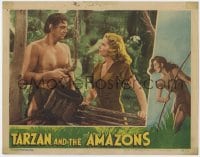 4a878 TARZAN & THE AMAZONS LC 1945 c/u of barechested Johnny Weissmuller & Brenda Joyce as Jane!