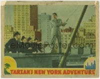 4a882 TARZAN'S NEW YORK ADVENTURE LC 1942 police Johnny Weissmuller in suit about to swing on rope!