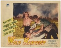 4a971 WILD HARVEST LC #2 1947 scared Dorothy Lamour watches Alan Ladd fighting Robert Preston!