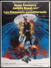 4b818 DIAMONDS ARE FOREVER French 1p R1980s McGinnis art of Sean Connery as James Bond & sexy girls!