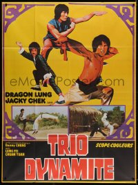 4b828 DYNAMITE TRIO French 1p 1982 Mark Long, Fei Lung, cool martial arts montage!