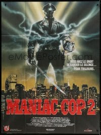 4b893 MANIAC COP 2 French 1p 1990 wild art of killer cop with sword over skyline!