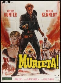 4b908 MURIETA French 1p 1965 Landi art of Jeffrey Hunter as the avenger who scourged all El Dorado!