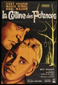 4b714 HANGING TREE French 31x46 1959 different art of Gary Cooper & Maria Schell by noose, rare!