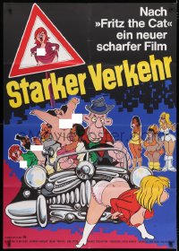 4b159 HEAVY TRAFFIC German 33x47 1974 Ralph Bakshi adult cartoon, great different art with nudity!
