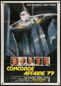 4b237 CONCORDE AFFAIR Italian 1p 1979 Ruggero Deodato, art of airplane crashing down toward city!