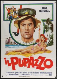 4b283 UNA NOCHE EMBARAZOSA Italian 1p 1977 art of Buzzanca over sexy woman in bikini on beach!